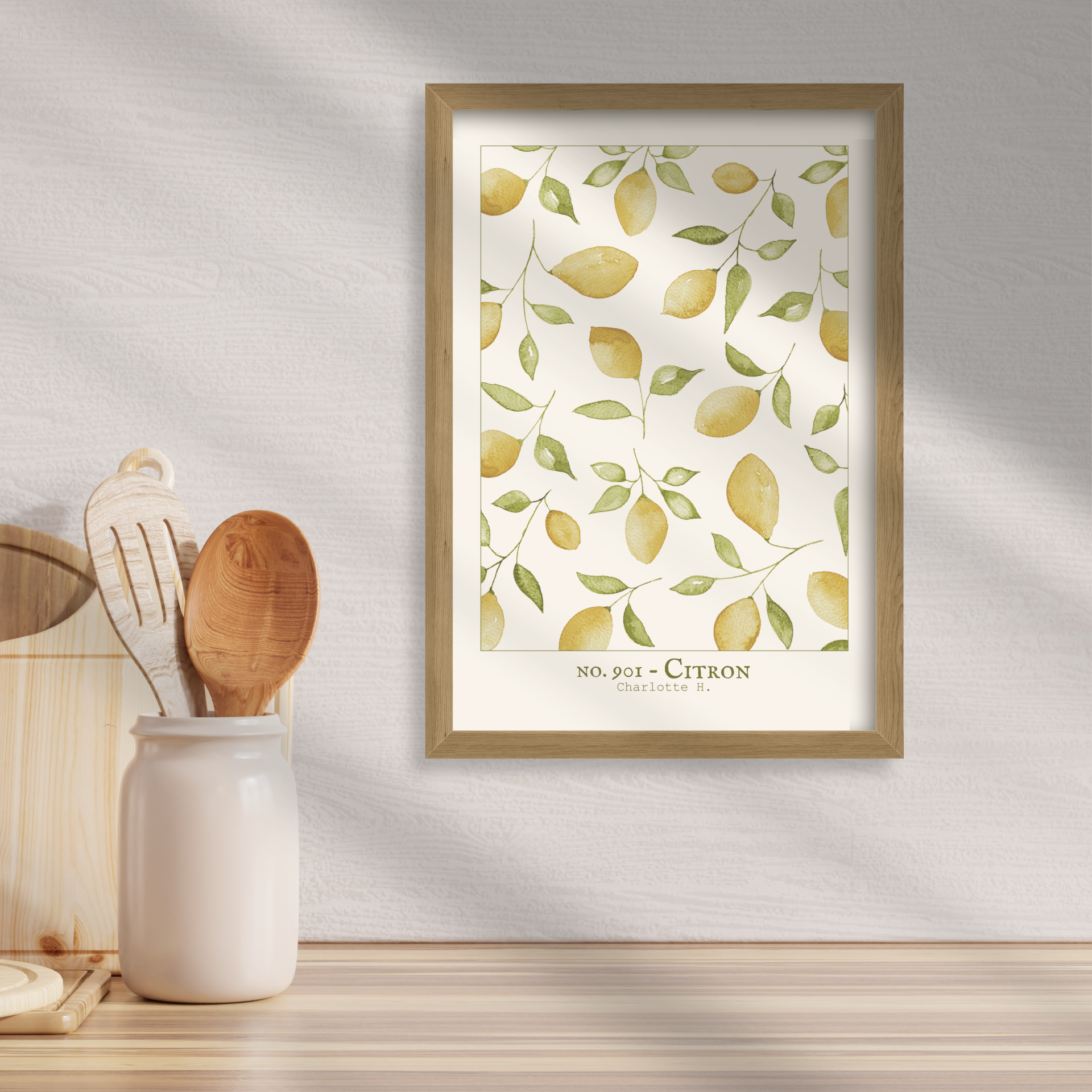 Illustration de citrons éclatants et frais, apportant une touche lumineuse et champêtre à votre cuisine ou salle à manger.