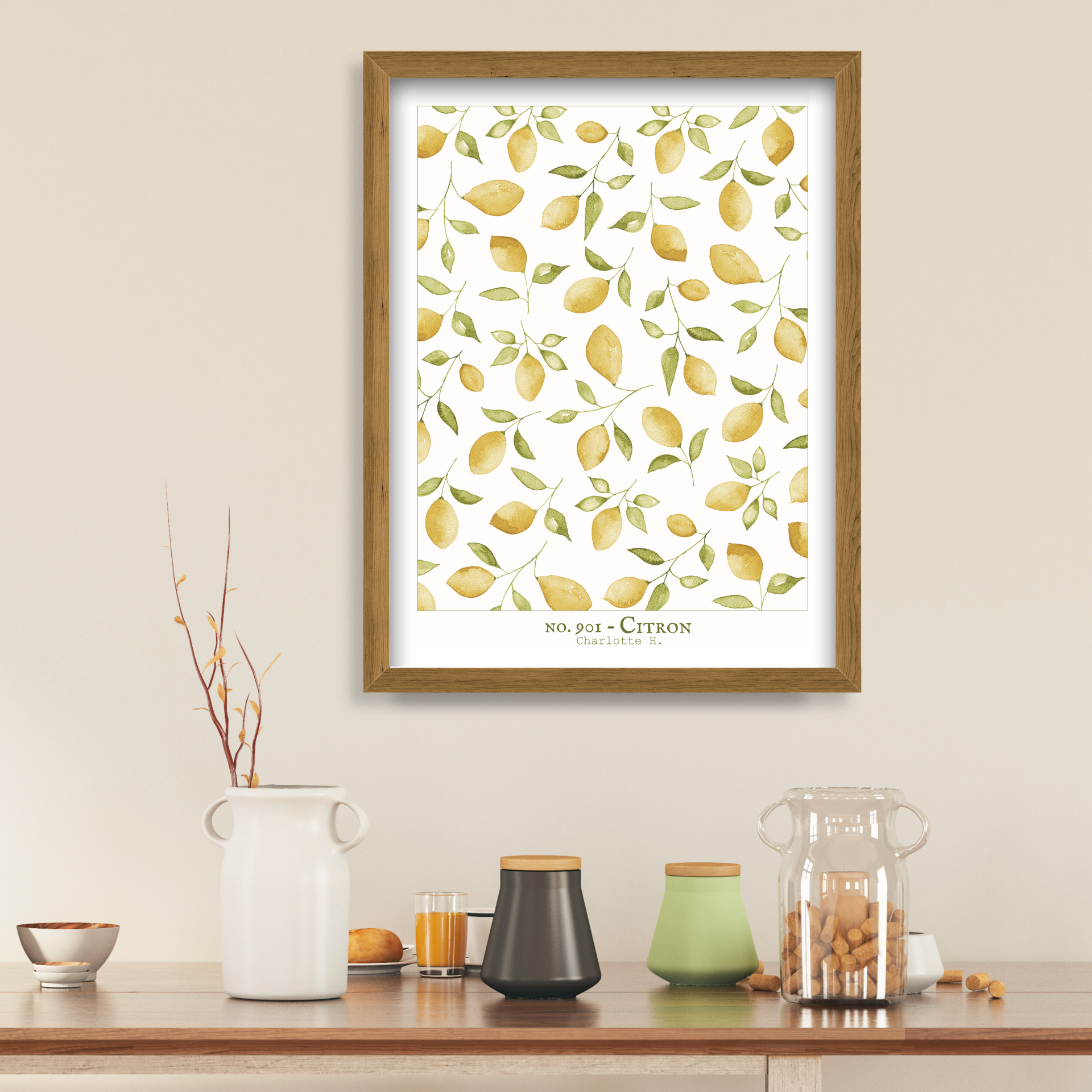 Aquarelle de citrons ensoleillés, idéale pour une ambiance de maison de campagne ou de cuisine provençale, avec une touche fruitée et estivale.
