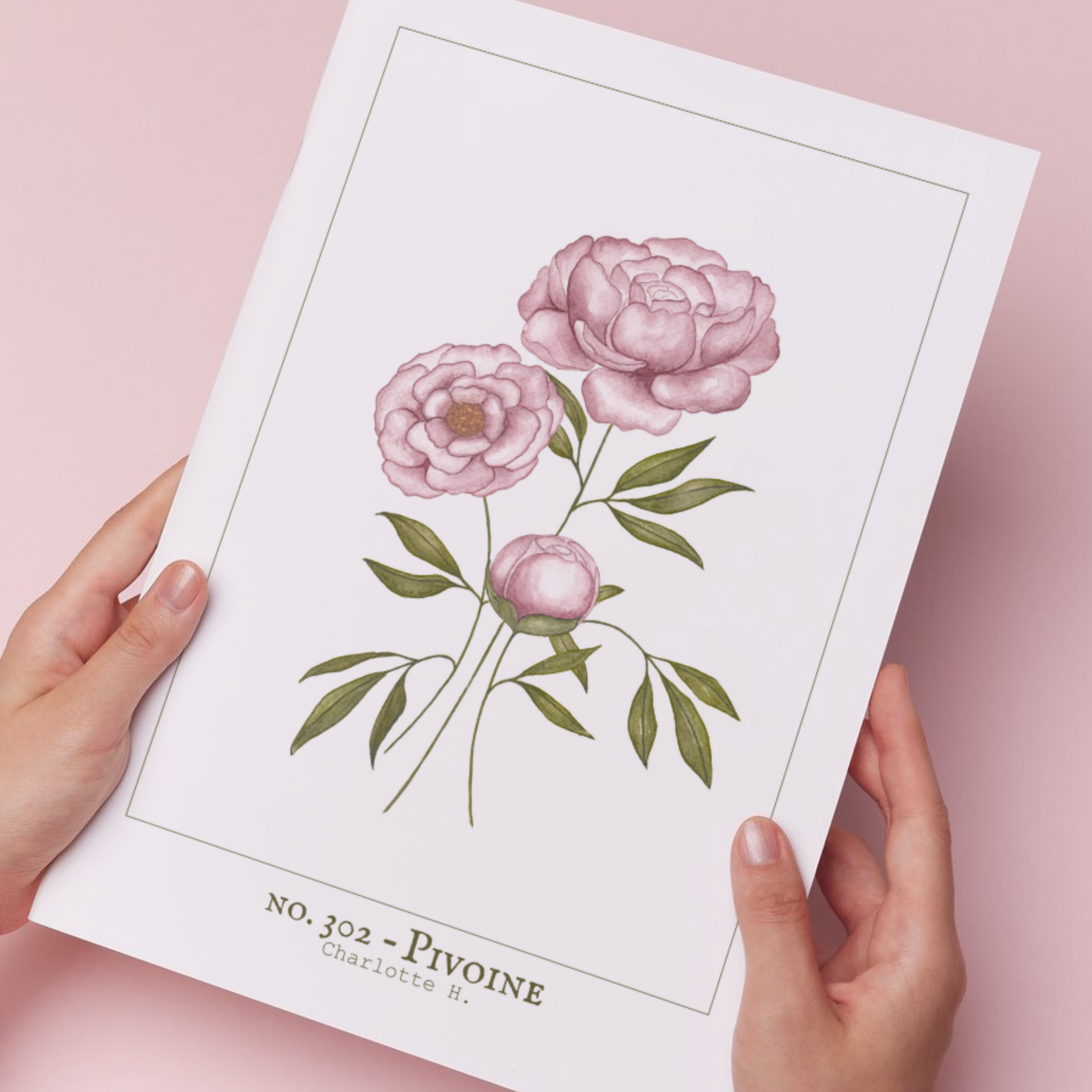 Illustration délicate de pivoine peinte à l’aquarelle, aux teintes douces et romantiques, idéale pour une décoration murale poétique et intemporelle.