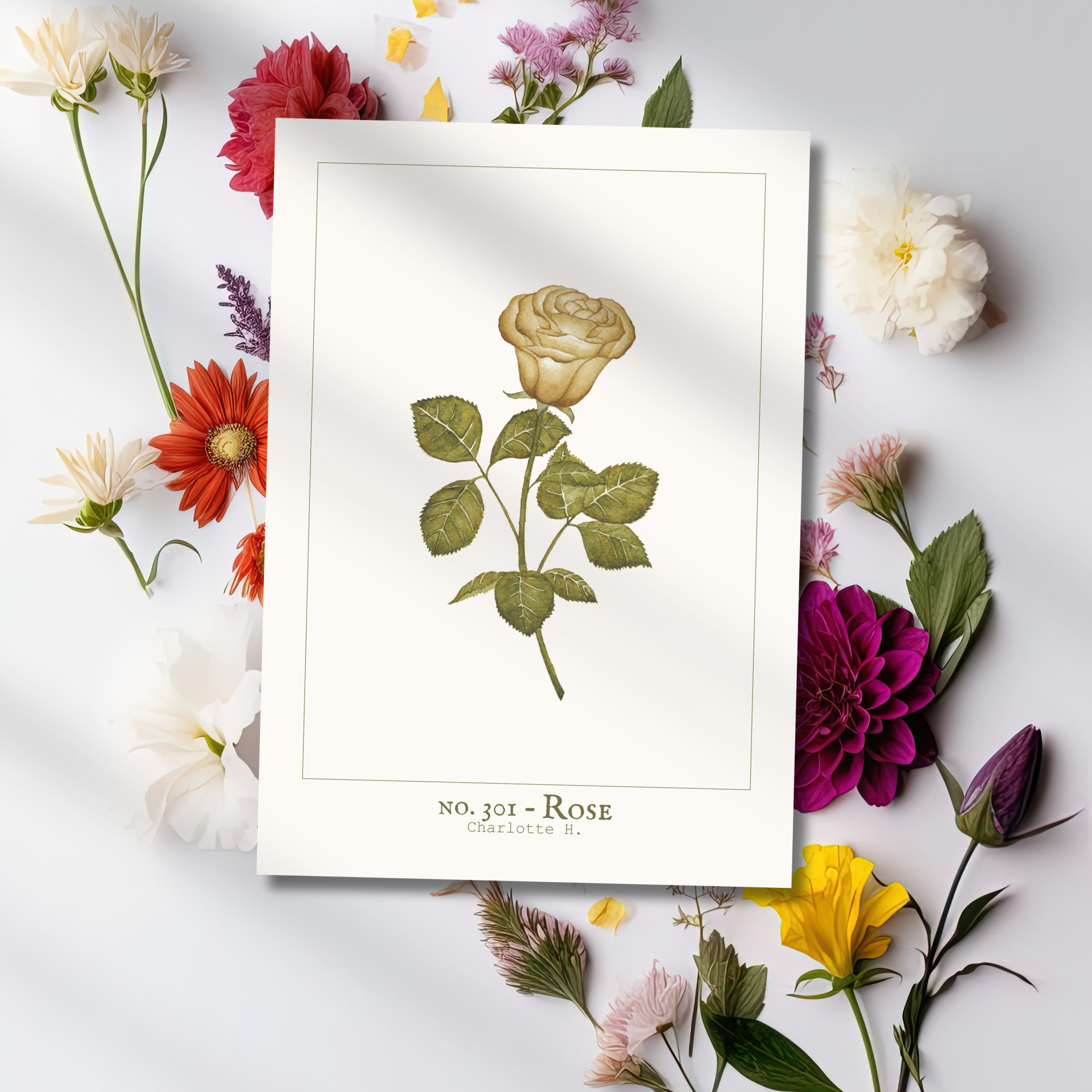 Illustration douce d’une rose jaune à l’aquarelle, avec un style bohème et romantique, idéale pour décorer votre intérieur avec élégance et poésie