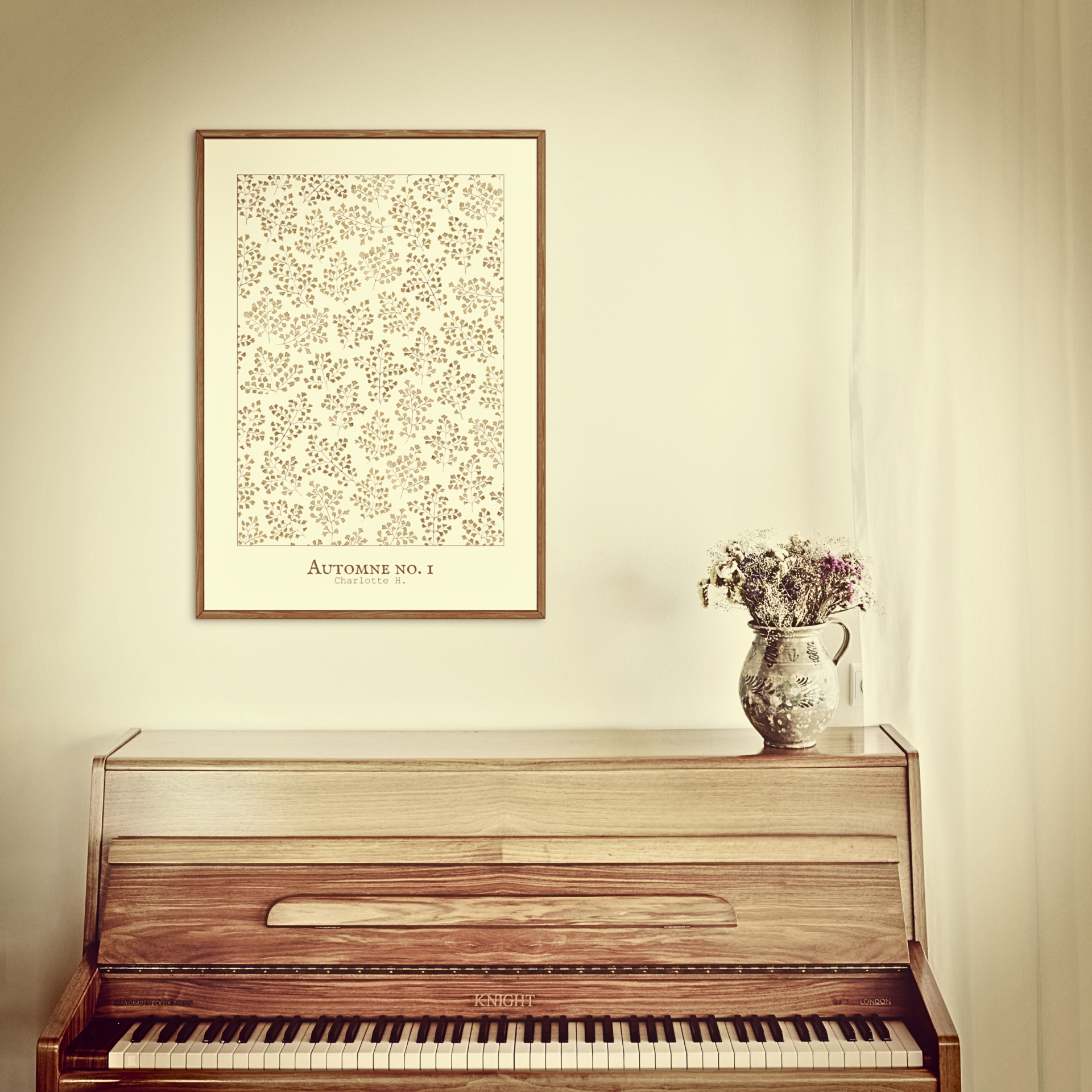 Affiche Automne imprimée, aquarelle poétique évoquant les feuilles d’automne dans un jardin bucolique, parfaite pour une décoration murale cosy et chaleureuse