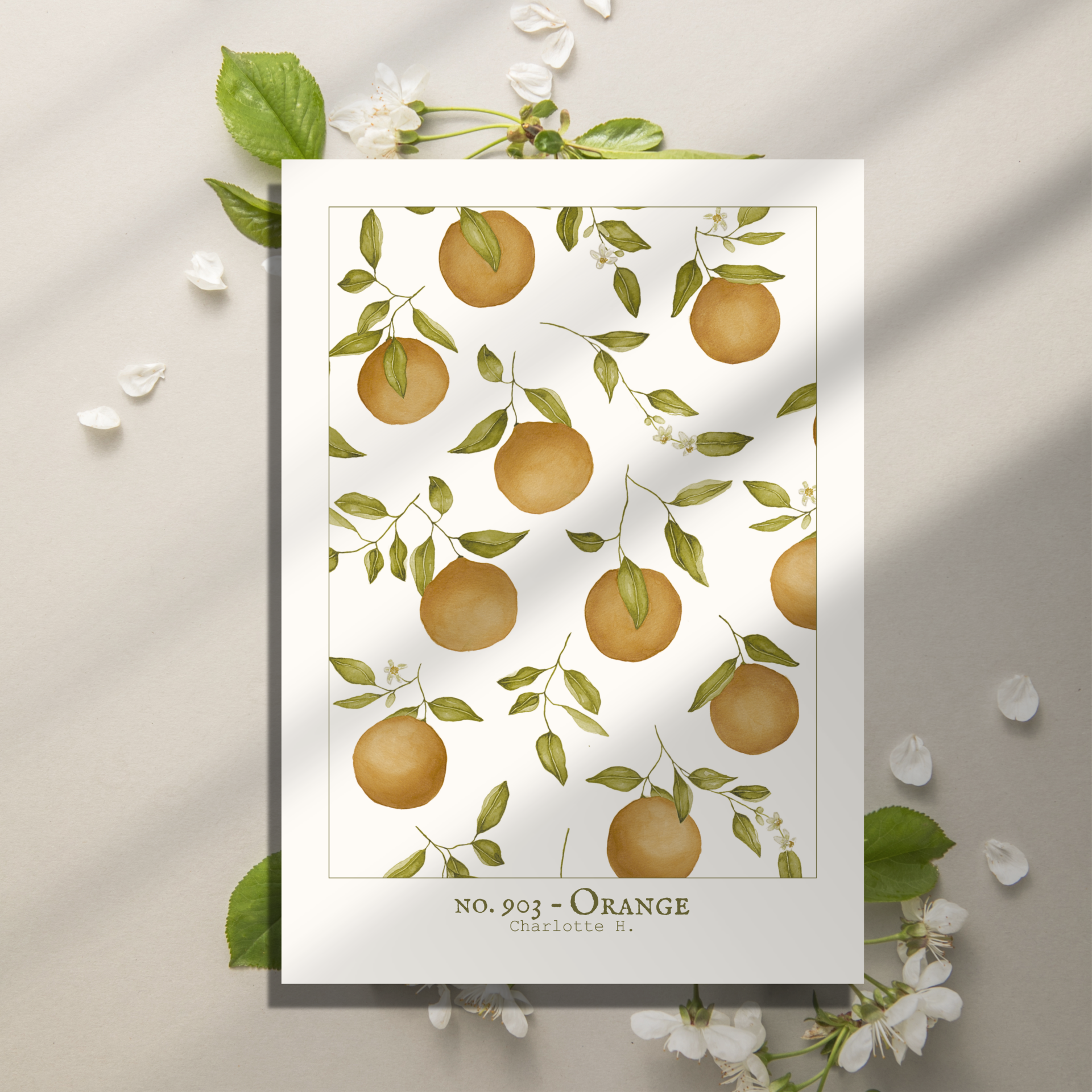 Illustration d’une orange à l’aquarelle, évoquant la douceur et la chaleur du Sud de la France, parfaite pour apporter une touche de fraîcheur et de couleur à votre intérieur