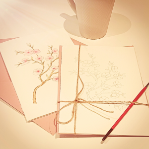 Carte à peindre Fleur de Cerisier, un cadeau créatif à réaliser soi-même, parfait pour se détendre, pratiquer l’aquarelle et partager un moment artistique