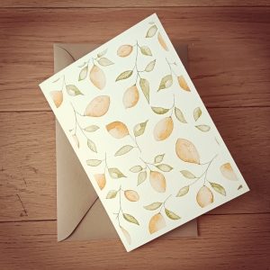 Carte aquarelle de citrons peints à la main, illustration botanique lumineuse et fraîche.