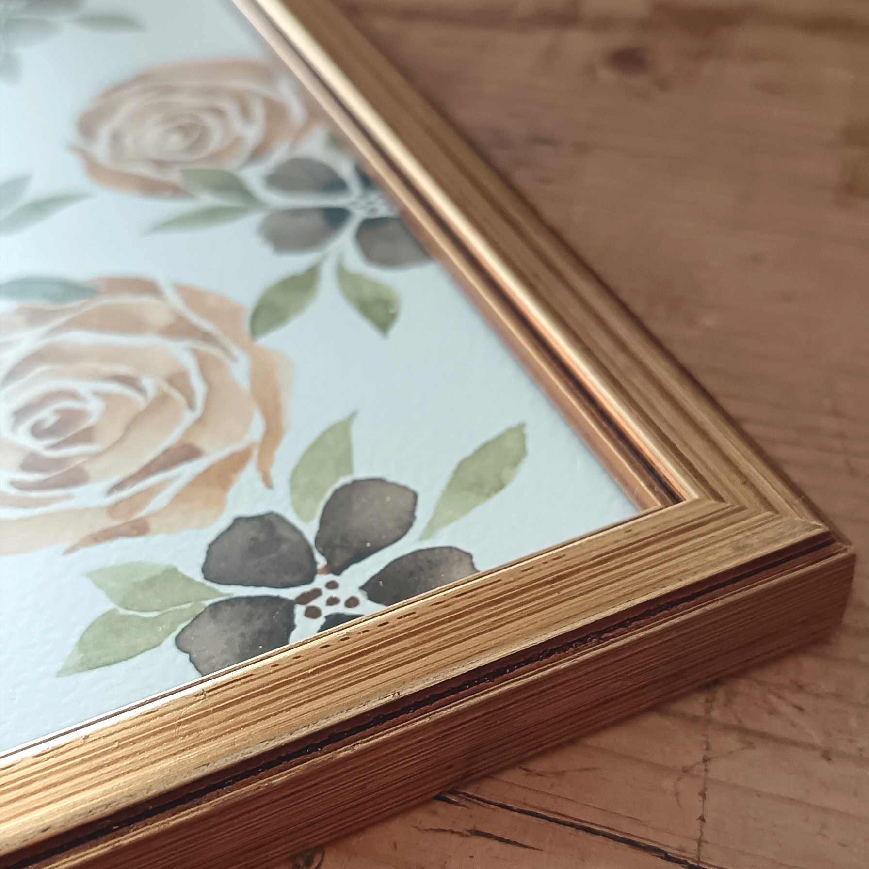 Gros plan sur les détails de l’aquarelle originale Demoiselle Adélaïde