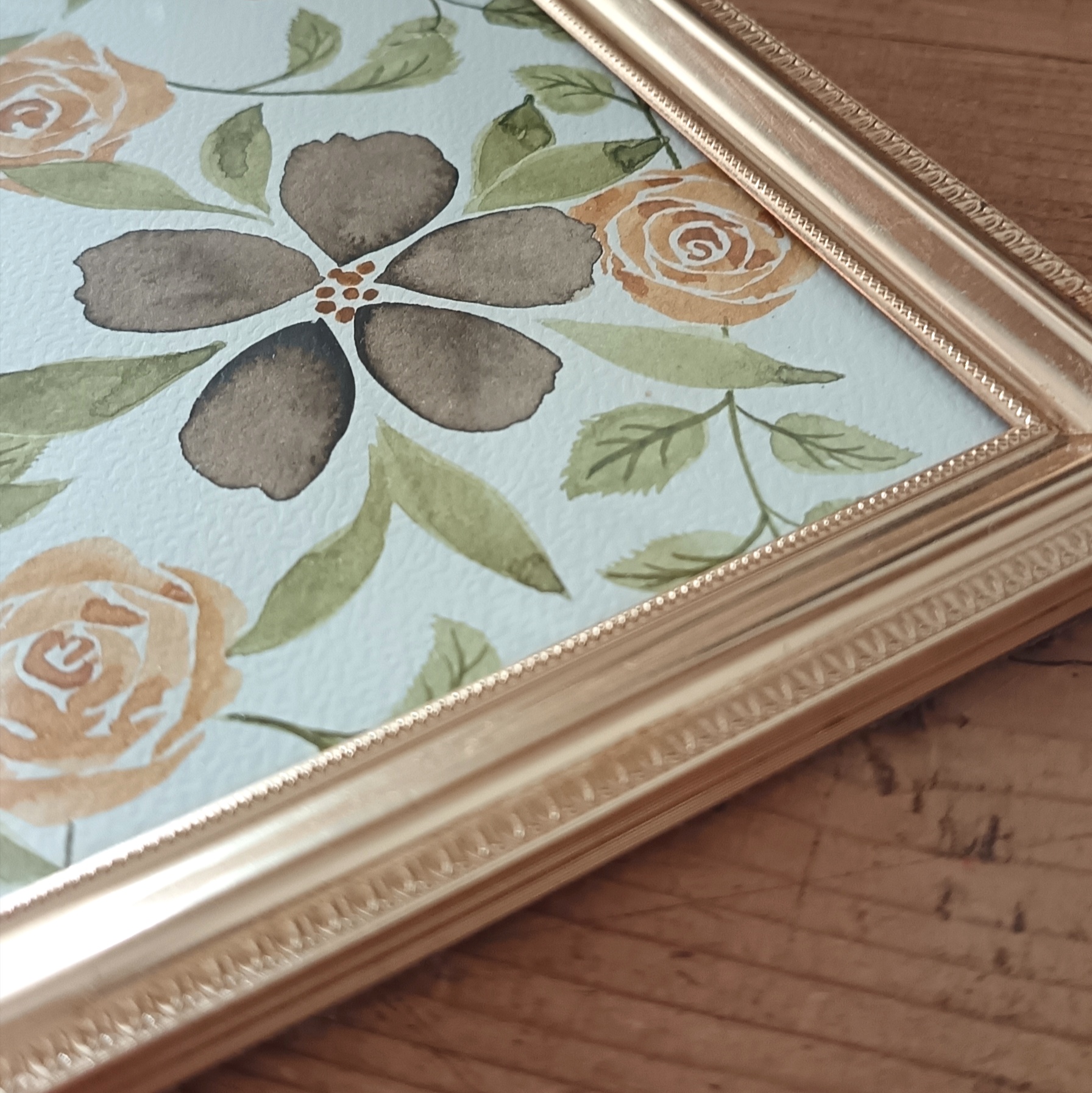 Gros plan sur les détails de l’aquarelle originale Jeanne